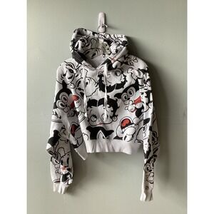 Fleischer Studios Betty Boop All Over Print Cropped Hoodie White Black XS